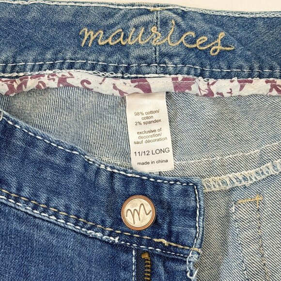 Maurices Low Rise Distressed Faded Flared Denim Jeans Medium Wash 11/12 L Bling - Picture 10 of 11